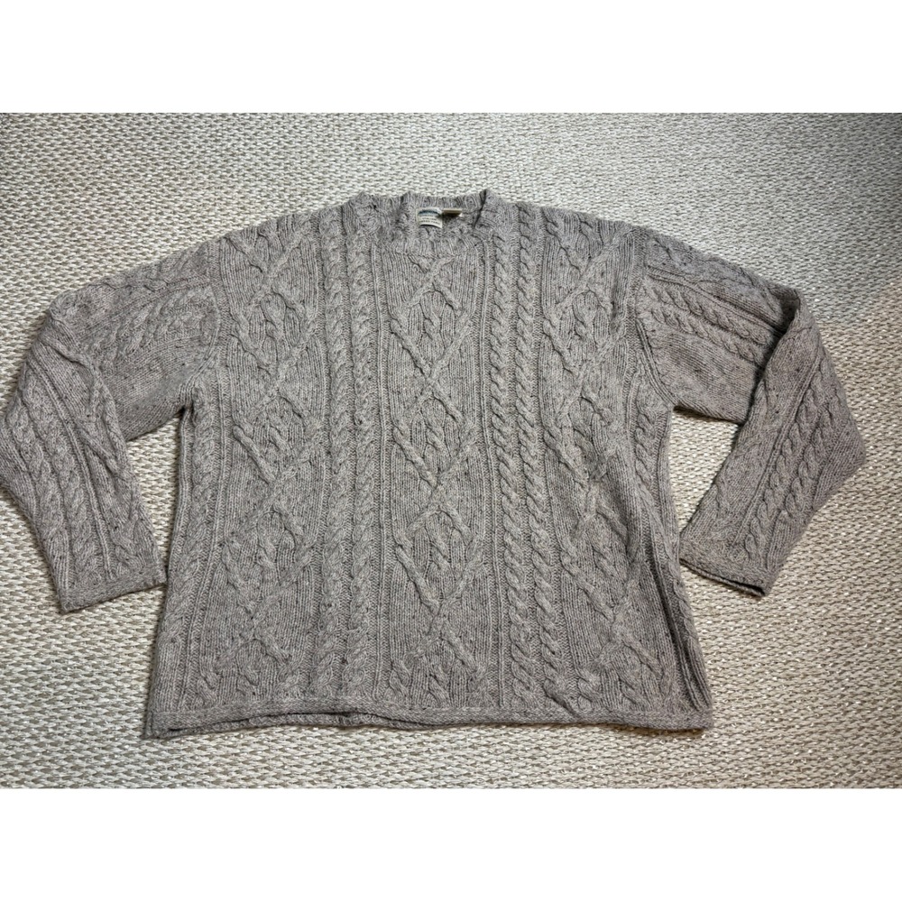 St Johns Bay XL Italian Tweed Cable Knit Sweater Wool Blend Fisherman Vintage